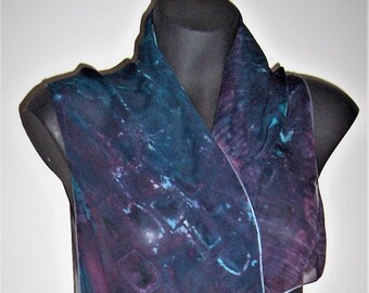 Bordeauxrode en groene shibori-zijden Georgette-sjaal