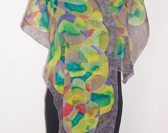 Geometrische zijden handgeschilderde Georgette-sjaal