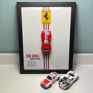 Ferrari 365 GTB4 Competition / Hot Wheels - Obra de arte enmarcada en 3D / Regalo y decoración para entusiastas del motor / Hot Wheels enmarcado