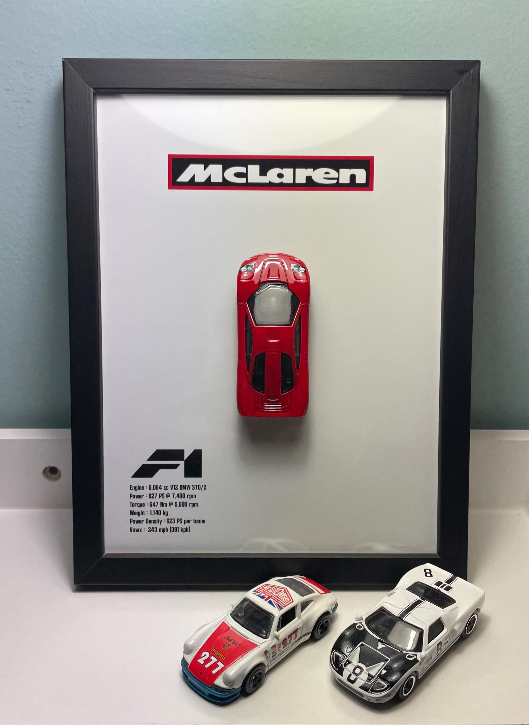 3D Framed Car Artwork Featuring McLaren F1 Hot Wheels | Gift & Décor for Automotive Enthusiasts | Hot Wheels Framed