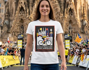 Tour de France vintage Stage 1 2026 Barcelona Time Trial Graphic T-Shirt | Bauhaus Poster Cyclist