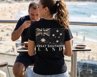 Great Southern Land T-Shirt | Australian Flag Distressed Back Print All Black