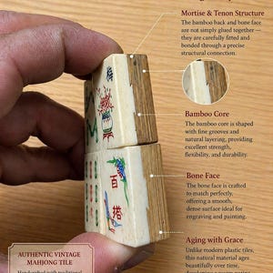 Juego de mahjong chino antiguo único en su clase, fichas de bambú y hueso de la década de 1940, hecho a mano, pieza de colección vintage.