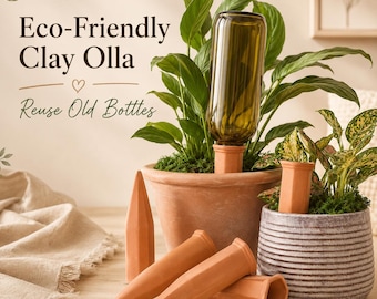 Eco-Friendly Terracotta Plant Watering Spikes, Reuse Glass Bottles (Set of 4), Potted Plant Watering