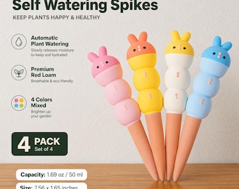 Umweltfreundliche Terrakotta-Hase Pflanzenbewässerungsspieße, 4er-Set, handgemachtes Geschenk, Zimmerpflanzenpflege, Pflanzenliebhaber Geschenk, Gartendekoration