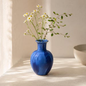 Cobalt Blue Ceramic Bud Vase, Handmade Pottery with Custom High-Fired Glaze