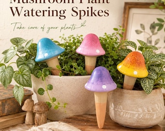 Terrakotta Pilz Pflanzenbewässerungsspieße, 4er Set, Buntes Dekor, Handgemachtes Geschenk, Buntes Dekor