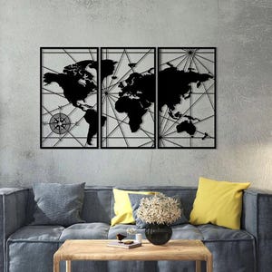 Wooden World Map Enjoy The Wood, Home Decor, World Map Wall Art, 5th Anniversary Gift for Girlfriend, Housewarming Gift, Living Room Decor