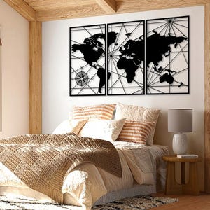 Mapa del mundo de madera para pared, decoración caprichosa para el hogar, tríptico artesanal, juego de 3 piezas para decoración del hogar, África, Asia y Europa