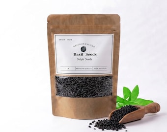 Semillas de albahaca dulce / Semillas de sabja para bebidas, postres y recetas.