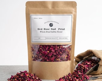 Red Rose Bud  Petal – Whole Dried Edible Flower | Rosa Centifolia | Culinary, Tea & Craft Use