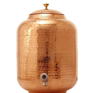 Hand Hammered Pure Copper Water Dispenser | 8L Jug with Brass Tap | Handmade Kitchen Decor