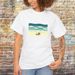 Cute Dachshund Beach T-Shirt, Funny Sausage Dog Birthday Gift, Relaxed Summer Vibe, Dog Lover Gift, Dog Mum Holiday Tee, Coastal Art Tee