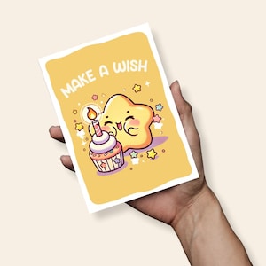 Jolie carte de voeux d'anniversaire faire un vœu, carte d'anniversaire drôle, carte A6, faire un vœu d'anniversaire, carte de fantaisie, carte kawaii