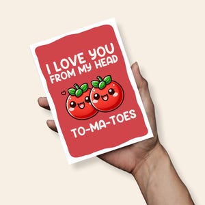 Tomates Je t'aime de ma tête, jolie carte de jeu de mots tomate, carte A6, carte d'anniversaire, carte d'anniversaire pour couple femme mari, carte calembour