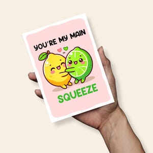 Jolie carte de jeu de mots Main Squeeze, Lemon Lime Pun, A6 Card, carte d'anniversaire, carte d'anniversaire pour femme mari, carte de petit garçon, carte de la Saint-Valentin