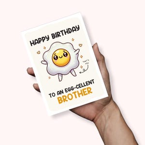 Carte d'anniversaire frère Egg-cellent, carte d'anniversaire frère, carte d'anniversaire drôle de frère, carte A6, carte d'anniversaire de petit garçon, carte d'anniversaire de jeu de mots,
