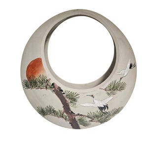 Cerámica Banko japonesa vintage pintada a mano de principios del siglo XX para pared - EUC