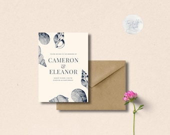 Coastal Wedding Invitation | Nautical Shell and Elegant Beach Stationery