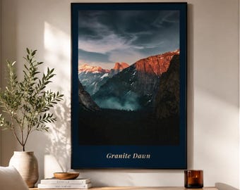Gift for Him Printable Wall Art, Granite Dawn Poster, Mountain Valley Print, Nature Decor, Digital Download