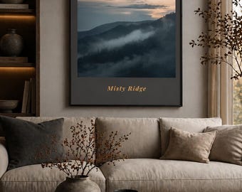 Misty Ridge Printable Wall Art, Foggy Mountain Poster, Moody Landscape Print, Nature Decor, Digital Download