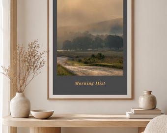Gift for Her Printable Wall Art, Morning Mist Poster, Foggy Country Road Print, Digital Download Decor