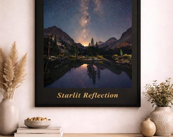 Milky Way Printable Wall Art, Starlit Reflection Poster, Night Sky Lake Print, Celestial Landscape Decor, Digital Download