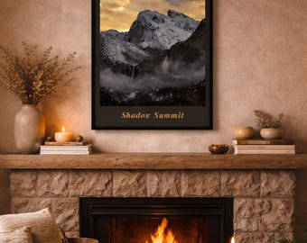 Gift for Him Printable Wall Art, Shadow Summit Poster, Moody Mountain Print, Digital Download Decor