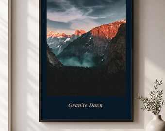 Granite Dawn Printable Wall Art, Mountain Valley Poster, Misty Landscape Print, Nature Decor, Digital Download