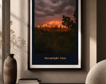 Gift for Him Printable Wall Art, Stormlight Zion Poster, Zion National Park Print, Utah Canyon Decor, Digital Download