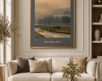 Misty Landscape Printable Wall Art, Morning Mist Poster, Foggy Country Road Print, Rustic Nature Decor, Digital Download