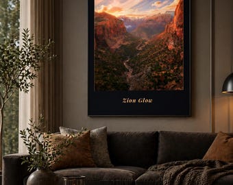 Zion Glow Printable Wall Art, Zion National Park Poster, Utah Canyon Landscape Print, Nature Decor, Digital Download