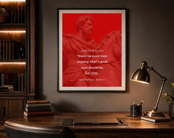 Marcus Aurelius Quote Print, Stoic Wall Art, Red Philosophy Poster, Stoicism Printable, Motivational Office Decor, Digital Download