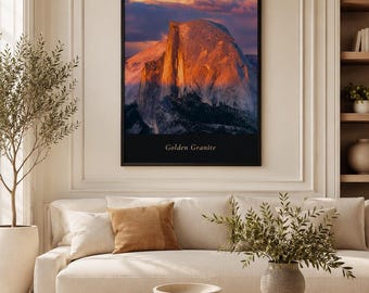 Yosemite Half Dome Print, Golden Granite Wall Art, National Park Poster, Mountain Printable, California Landscape Decor, Digital Download