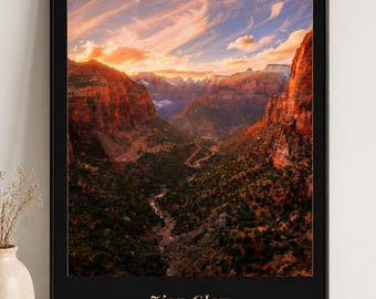 Gift for Him Printable Wall Art, Zion Glow Poster, Zion National Park Print, Utah Canyon Decor, Digital Download