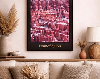 Canyon Printable Wall Art, Painted Spires Poster, Pink Desert Landscape Print, Southwest Decor, Digital Download