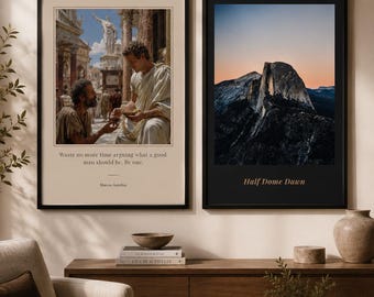 Half Dome Dawn and Marcus Aurelius Quote Set of 2, Yosemite Printable Wall Art, Stoic Philosophy Print, Digital Download