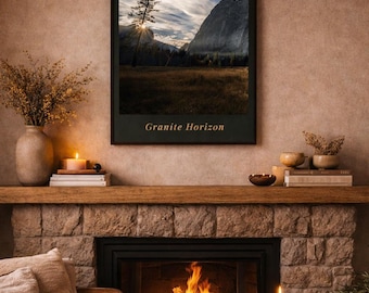 Mountain Landscape Printable Wall Art, Granite Horizon Poster, Nature Decor, Moody Meadow Print, Digital Download