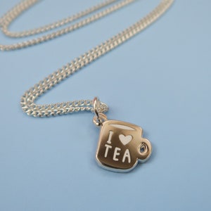 Itty Bitty Silver I heart Tea Necklace Silver Plated Nice Pendant image 4