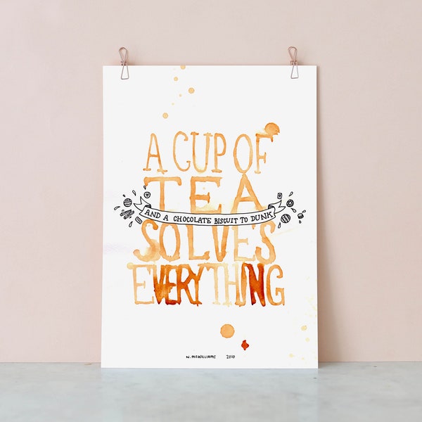 Una taza de té resuelve todo - Impresión de giclee / Impresión de té - Arte del té - Acuarela
