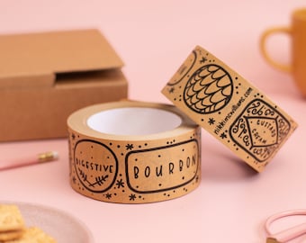 Kraft Paper Biscuits Tape - 50mm Paper Packaging Tape - Eco Friendly Illustrated Packing Supplies