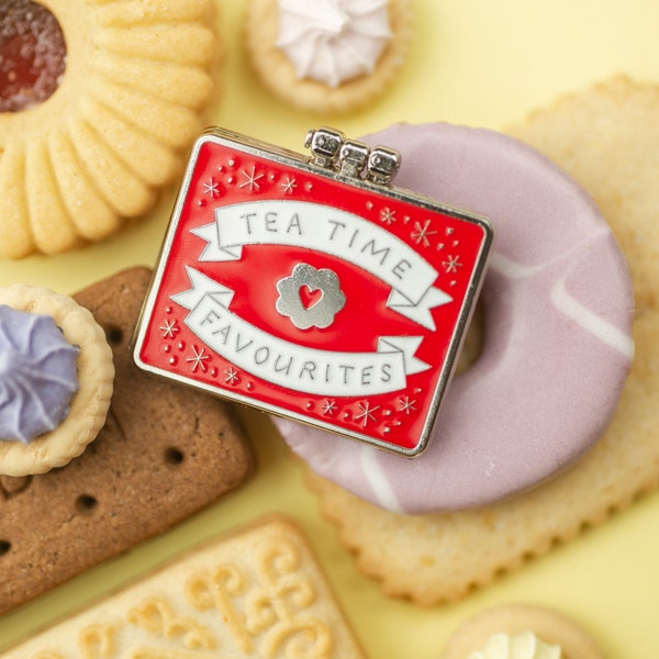 Teatime Favourites Biscuit Tin Surprise Inside - Enamel Pin / Pin Badge - Flair - Enamel Badge - Cookie Pin