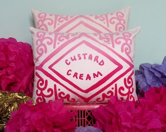 Pink Ombre Custard Cream Printed Cushion / Biscuit Cushion - Cookie Pillow