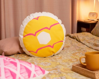 Yellow Party Ring - Iced Ring Biscuit Cushion - Cookie Pillow