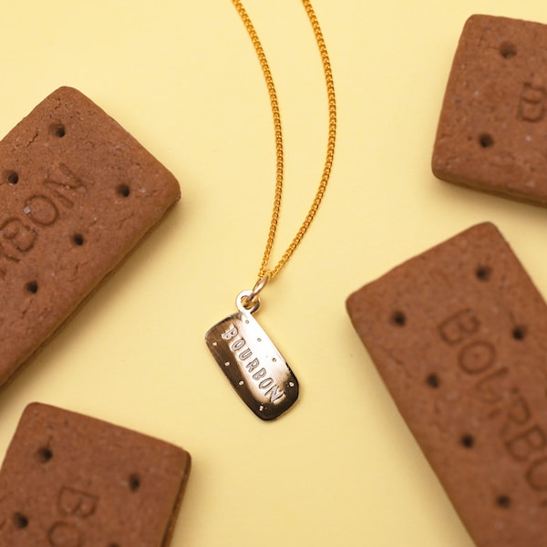 Itty Bitty Golden Bourbon Necklace - Gold Plated Biscuit Pendant