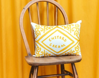 Custard Cream Printed Cushion / Biscuit Cushion - Cookie Pillow - Custard Creme