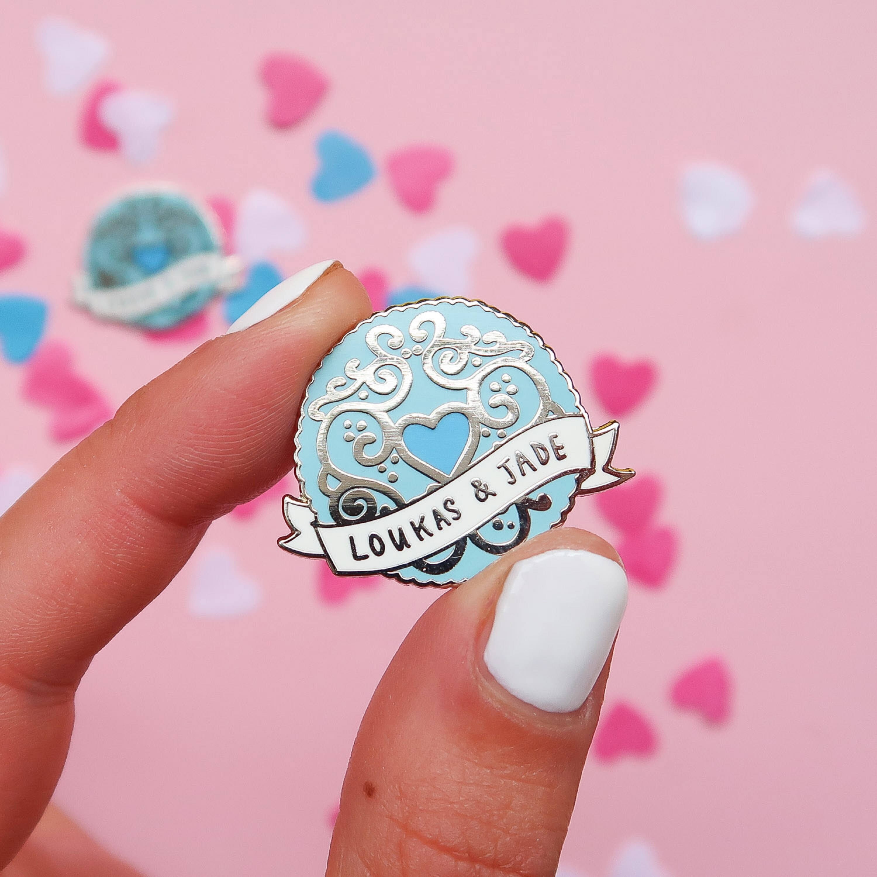 Bespoke Jammy Heart Enamel Pin Wedding Favours
