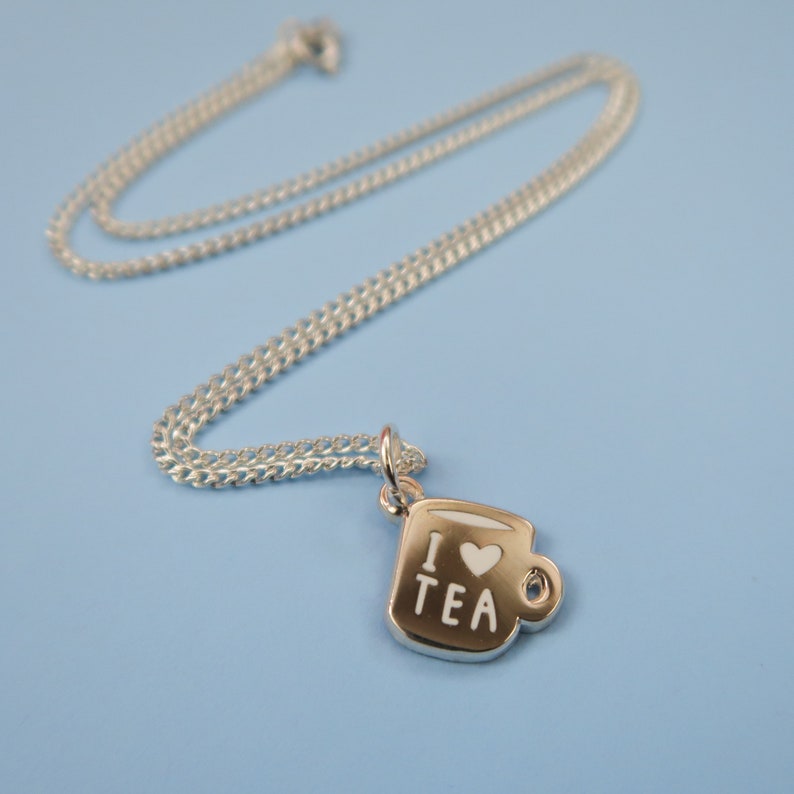 Itty Bitty Silver I heart Tea Necklace Silver Plated Nice Pendant image 4