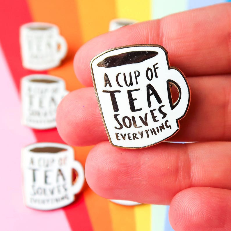 A Cup of Tea Solves Everything Enamel Pin / Pin Badge Flair Enamel Badge Mug Pin image 4