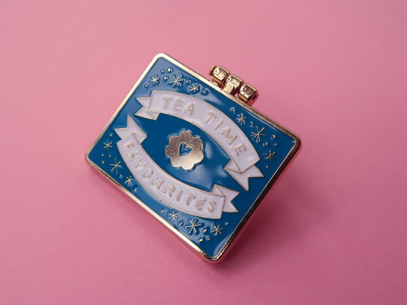 Teatime Favourites Biscuit Tin Surprise Inside Blue & Gold Enamel Pin / Pin Badge Flair Enamel Badge Cookie Pin image 9